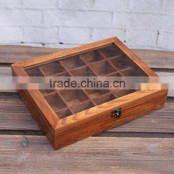 Antique made Plastic window Solid wood dividers box for tea bags