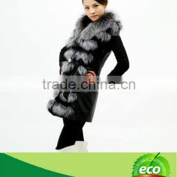 2014 Elegant New Style Fashion Pretty Real Silver Fox Fur And Rabbit Skin Ladies Coat