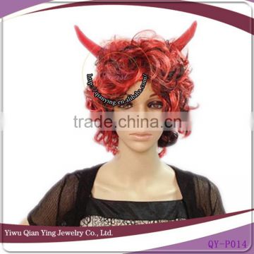 Hot Sale short curly red halloween devil hair wig with ox horn