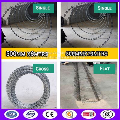 500mm Coil Diameter Concertina Razor Barbed Wire 10 m/ roll