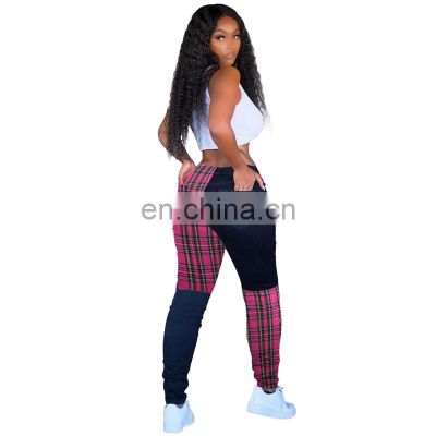 Customized wholesale stitching color matching casual pants asymmetric sports straight leg pants cute pencil stacking pants