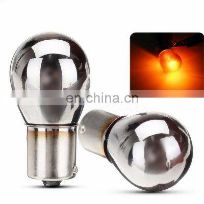 High quality PY21W S25 BAU15s Silver / Chrome Amber Glass 12V21W Car Tail Lamp Stop Light Indicator Bulb