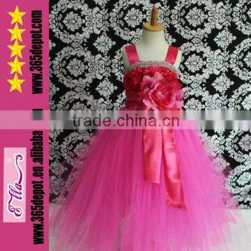 New Coming Hot Pink Rosette Top With Big Bow Girl Tutu Dress