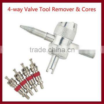 New 4-way Valve Tool Remover & Valves Cores Car Tire/AC Plug Repair Tools removal