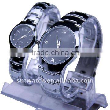 zinc alloy quartz movt couple watch, stainless steel back