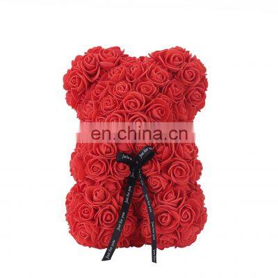 Handmade Preserved Valentine Day Gifts Artificial PE 25CM Colorful Red Rose Bear Teddy Bear Rose With Ribbon