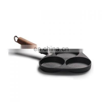 Cast Iron Skillet Divided Egg 3 Hole Tilting Wooden Handle Frying Pan photo-3