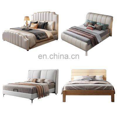 Luxury european designs leather wooden beds king queen size