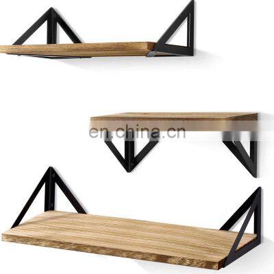 High Quality Rectangular Hanging Kitchen Designer Bamboo Wall Brown Furniture Float Shelves