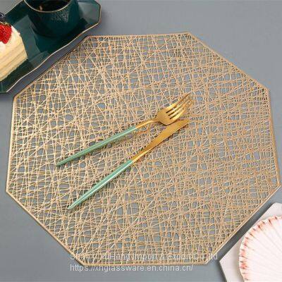 Cheap Metallic Golden Silver Rose Gold Colored Octagonal PVC Place Mats For Wedding Dinning Table photo-2