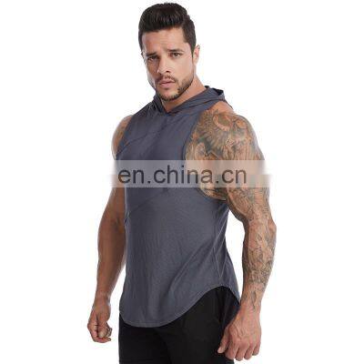 High Quality Men's Quick Dry Workout Sleeveless Hoodie Shirts Gym Fitness Bodybuilding Outdoor Sports Muscle Hooded Tank Tops photo-3