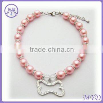 customized crystal bone pearl necklace jewelry for pet dog