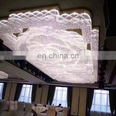 High Ceiling Chandelier Large Hotel Villa Flush Mount Gold Led Crystal Chandelier Luxury