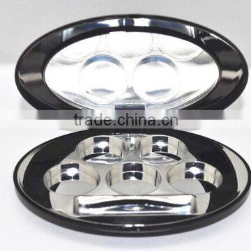 Oval compact case with mirror,makeup case with shiny silver inner base