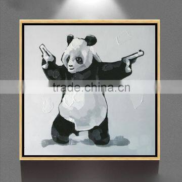 Hand Painted Canvas Decoration Framed Wall Art Gunners Panda Oil Painting YB-35