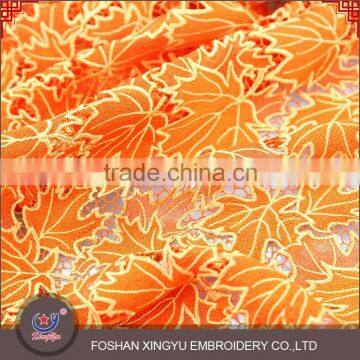 Hot Sale Fashion Orange Maple Leaves Shape Chemical Lace Embroidery Fabric Wholesale