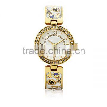 Fashion flower enameled cuff watch beautiful ladies bracelete watch