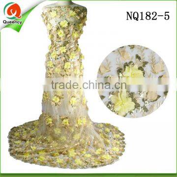 africa french net sequins fabric with 3d embroidery design flower in gold for bridal dress