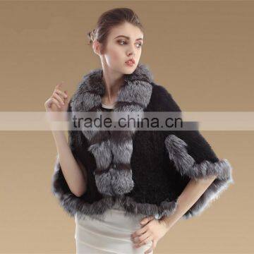 2016 popular high quality kintted mink fur coat with fox collar