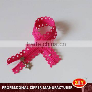 shenzhen xly bag lace zipper , colored zipper