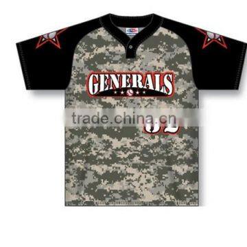 Custom Sublimated Short Sleeves Two Buttons Generais Baseball Jersey/T-Shirt made of Moisture Wicking Cool Polyester fabric