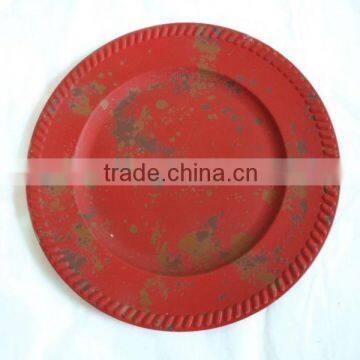13" Red Plastic Plate with Rust Finish