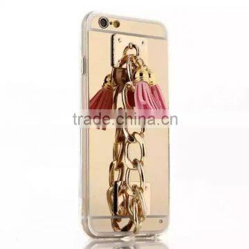 Luxury Tassel Metal Chain Mirror Rubber TPU Mobile Phone Cover Case For Apple IPhone 5G 5S 6S 6 Plus photo-5