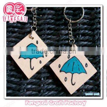 Unique design Blue umbrella Wooden Key chain for souvenir (wood craft manufacturer)