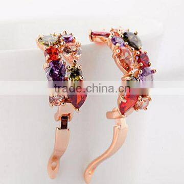 18k Gold Plated Multicolor CZ Cubic Zirconia AAA Cluster Clip Earrings for Women photo-3