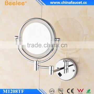 Beelee 8 Inch Round Silvery Mirror Wall Salon Extendable LED Lighted Makeup Mirror