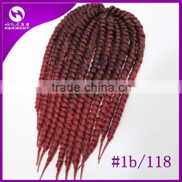 ( Color #1b/118 burgundy ) STOCK 18inch 100grams Synthetic Afro Two Tone Colored 2X Havana Mambo Twist Crochet Braiding Hair