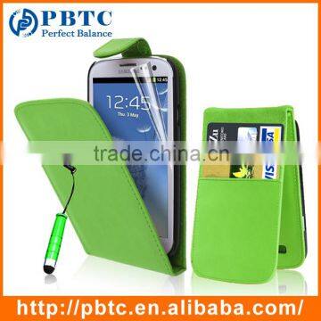 Set Screen Protector Stylus And Case For Samsung Galaxy S3 I9300 , Green Leather Wallet Case Cell Phone Case