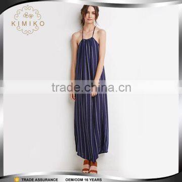 2016 Fashion Floor Length Stripes Halter Maxi Dresses