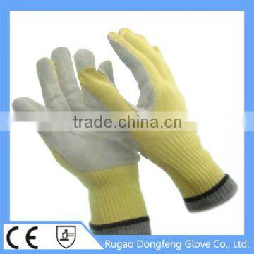 Top Seamless Knitted Aramid Cow Leather Coated Heat Resistant Work Gloves From China