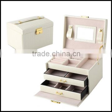 Crocodile pattern PU leather jewelry bo three layer double drawer jewelry bo Princess high-end jewelry storage bo