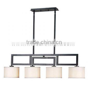 UL Listed Painted Black Dining Room Light Hanging In Ceiling With Four Fabric Shades C81346
