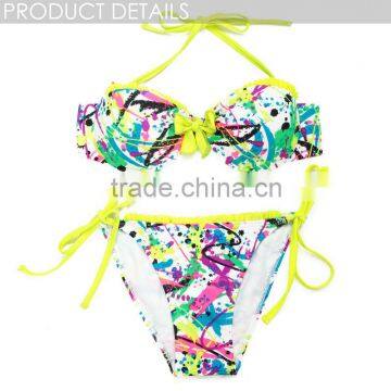 RELLECIGA 2016 Sexy Doodle Print Playful Ruffle Bandeau Bikini Swimwear