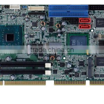 Full-size PICMG 1.0 CPU card supports Socket M Intel Core2 Duo processors and comes with VGA, DVI, HDTV, dual PCIe GbE LAN and