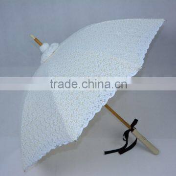 White Wooden Shaft Lace Bridal Parasol Wedding Party Sun Umbrella photo-2