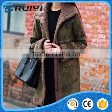 wholesale women winter long sleeve suede lamb wool long coat