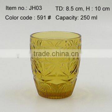 Press Drinking Glass/Wine Goblet,Hiball,DOF, Sundae Cup Color Glass in Amber With Geometric Designs Emboss photo-4