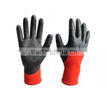 Black Nitrile Foam Coated Dotted Safety Work Gloves Good Grip for Construction