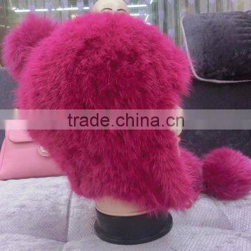 Hot Sale Red Knitted Mink Fur Beanie Hat / Fur Hat Pom Poms