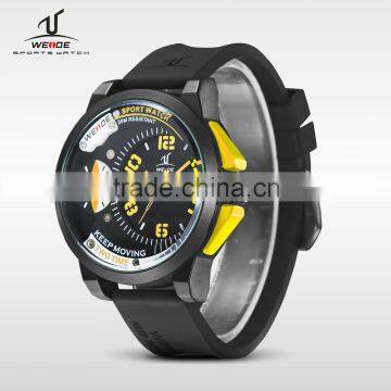 WEIDE Top Brand Watch Mens Dual Time Watch Big Black Dial Japan Movt Quartz Watch Stainless Steel Back Water Resistant 30m Compl
