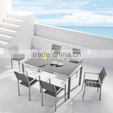 Anodized Aluminum Frame Ourdoor Furniture Cheap Modern Dining Table Set with 6 Chairs                        
                                                Quality Choice