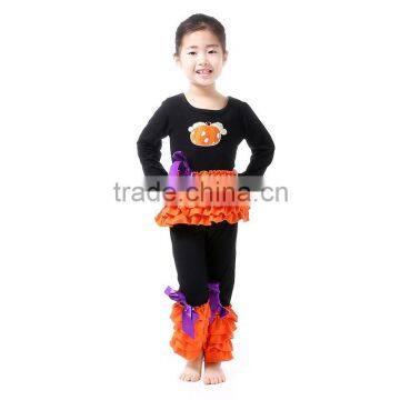 wholesale children Halloween clothes boutique cotton black 2 pieces ruffle outfits for Halloween