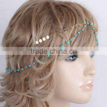 2015 Lady's Gold Small Turquoise Hair Chain