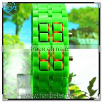 2015 best selling green band plastic case water resistant led wrist watch