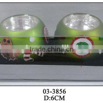 (03-3856)green glass round tealight holders with cute painting