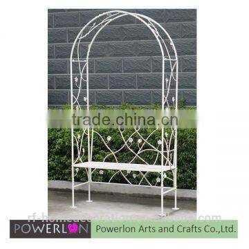 Antique White Wrought Iron Wedding Arch with Seat